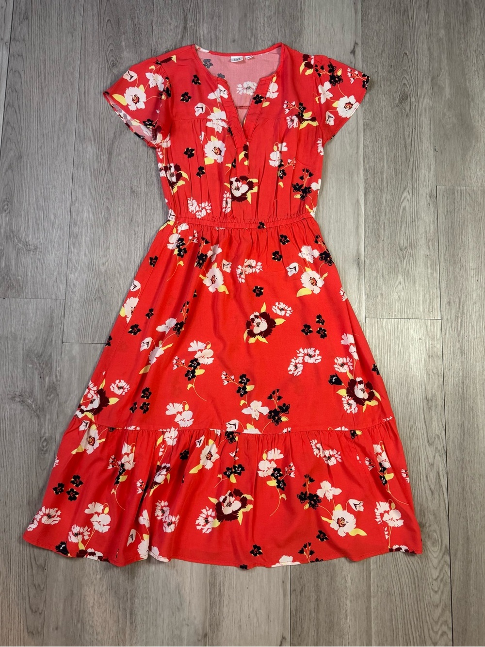 Gap Short Sleeve Floral Light Red Maxi Summer Dress Long XS